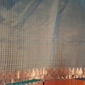 Green  light silk saree with gold border-NEW